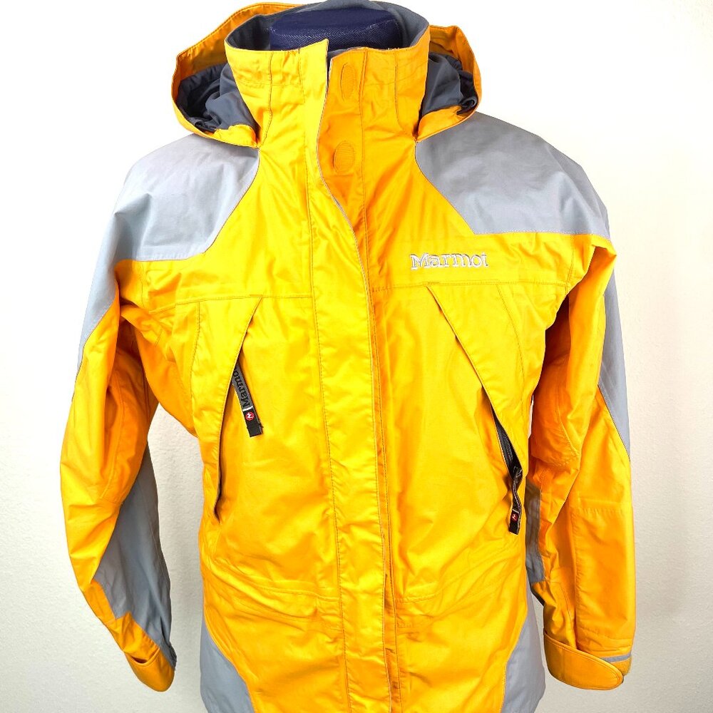 Marmot Women’s Waterproof Rain Jacket M Orange Gray Hooded Hiking Outdoor Shell